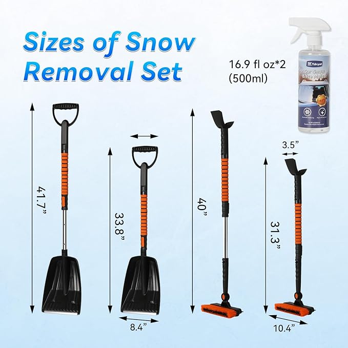 6-in-1 Car Snow Removal Kit with Windshield De-Icer | 40" Extendable Snow Brush & Ice Scraper, Detachable Snow Shovel, 180ยฐ Rotating Head, Foam Grip | Winter Windshield Cleaner for Cars, Trucks & SUVs