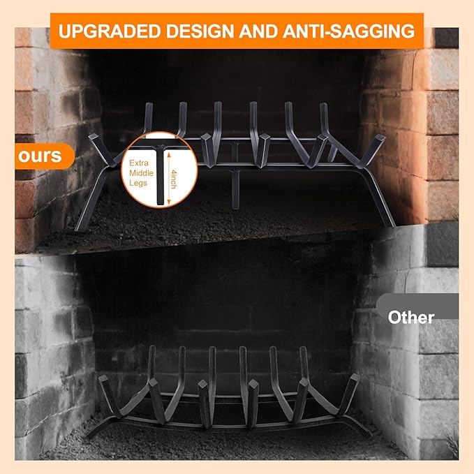 Fireplace Grate,Fireplace Log Holder,21 inch-high Heavy Duty Solid Cast Iron FIrewood Log Burning Rack for Inside The Fireplace Accessories Outood Fire Pit Kindling Fireplace Tools