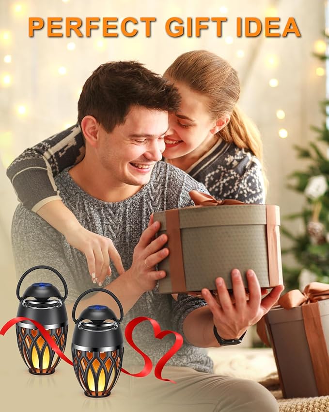 2 Pack Outdoor Bluetooth Speakers,Wireless Speaker with LED Flame Speaker BT 5.0,Waterproof Torch Lantern for Patio Pool Party,Gifts for Women Men