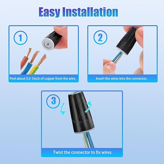 30PCS Waterproof Wire Electrical Connectors 22AWG-14AWG, Outdoor Seal Electrical Twist Nuts Caps Cable Terminal Connector for Landscape Light, Irrigation Valves, Wet Location Installation, Black