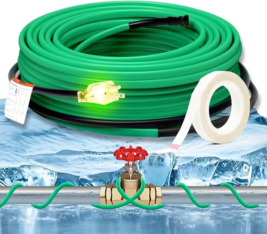 HEATIT Heat Tape for Water Pipe Freeze Protection Self-Regulating Heat Cable for Metal And Plastic Pipes Roof & Gutters De-Icing Heating Trace Tape Anti-Freeze Pipe Heater System 6ft Lighted Plug 16FT