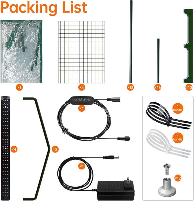 Indoor Greenhouse with Grow Lights, 4 Tier 27.2" L×19.9" W×61.8" H Mini Greenhouse with Zippered PVC Cover for Seed Starting Trays, Dimmable 2FT 60W Plant Light for Indoor Plants with Timer
