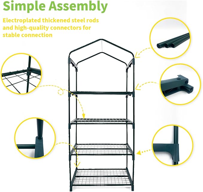 GreenGiggle 4 Tier Mini Indoor Outdoor Greenhouse,27"x19"x62" Greenhouses with PVC Cover and Roll-Up Zipper Door,Plastic Green House for Inside Grow Tent&Garden greenhouses for Outdoors