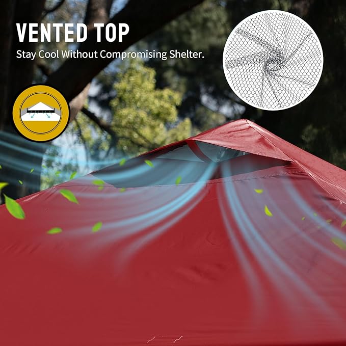 CROWN SHADES 10x10 Pop Up Canopy - Beach Tent with One Push Setup - Easy Outdoor Sun Shade for Events, Parties, Camping - Gazebo with STO-N-Go Cover Bag, Silver Coated Top, Red