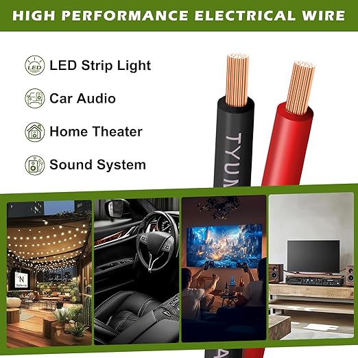 16 Gauge Wire 100FT, 16/2 AWG Red Black Hookup Electrical Wire LED Strips Extension Cord 12V/24V DC Cable, 16AWG 2 Conductors Flexible Wire for in-Home, Autos, Schools use