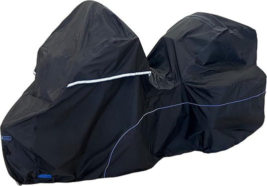 FENRIR 111" Trike Motorcycle Cover Waterproof Outdoor Storage Exhaust Pipe Anti-Scalding Antenna Hole Compatible with Harley Davidson Freewheeler TRI Glide Ultra Road Glide3 Trike Goldwing Roadmaster