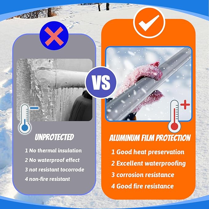 16 Pack Pipe Insulation Foam Tube, 3/4'' Self Adhesive Pre Slit Foam Pipe Covers Polyethylene with Aluminum Foil for Spigot, Winter Outside Pipes, Sprinkler, Water Heater Pipes Freeze Protection