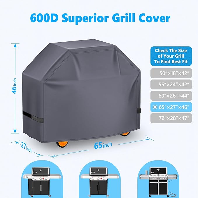 Grill Cover 65 Inch - Superior BBQ Cover for Weber Genesis 400 and Summit 400 Series Gas Grill - 600D Outdoor Barbecue Cover Fit Weber 4 Burner Genesis ii E325s, E410 and Summit S420, E470