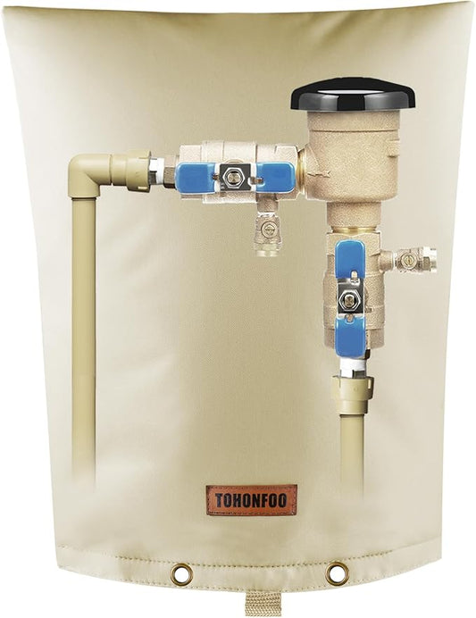 Backflow Preventer Pipe Insulation Cover (5°F) - Irrigation Sprinkler Valve Insulated Pouch - Water Well Pump Cover - Sturdy 5 Layers for Winter Freeze Protection, 10" W x 14" H, Beige
