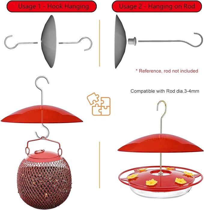 8" Mini Weather Guard for Bird Feeder - Small Protective Dome Cover Against Rain/Snow/Sun - Red Dia. 20CM
