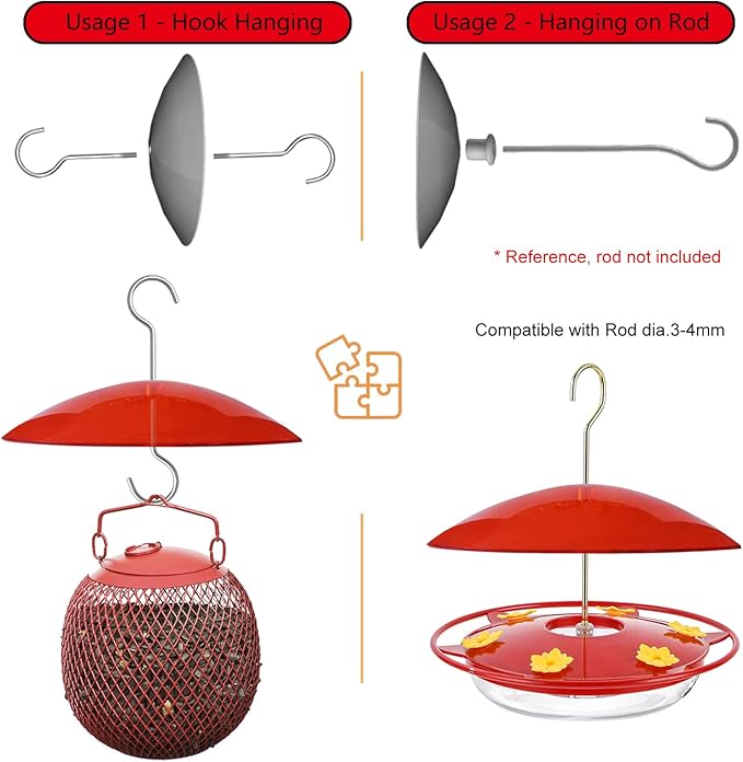8" Mini Weather Guard for Bird Feeder - 2 PC x Small Protective Dome Cover Against Rain/Snow/Sun - Red Dia. 20CM