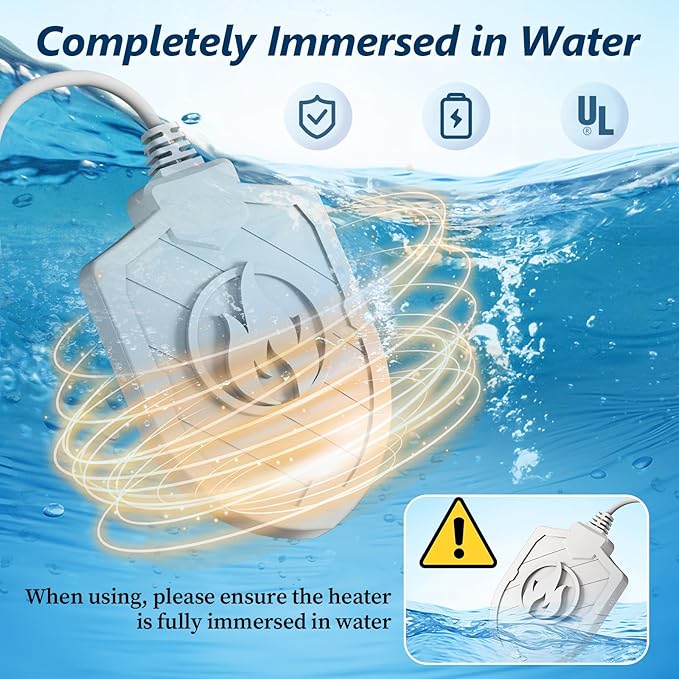 Bird Bath Heater for Outdoors in Winter, 100W Birdbath Water Heater Submersible for Winter Full-Covered Aluminum, Heated Bird Bath Deicer Thermostatic Control for Yard Patio Small Pond(White)