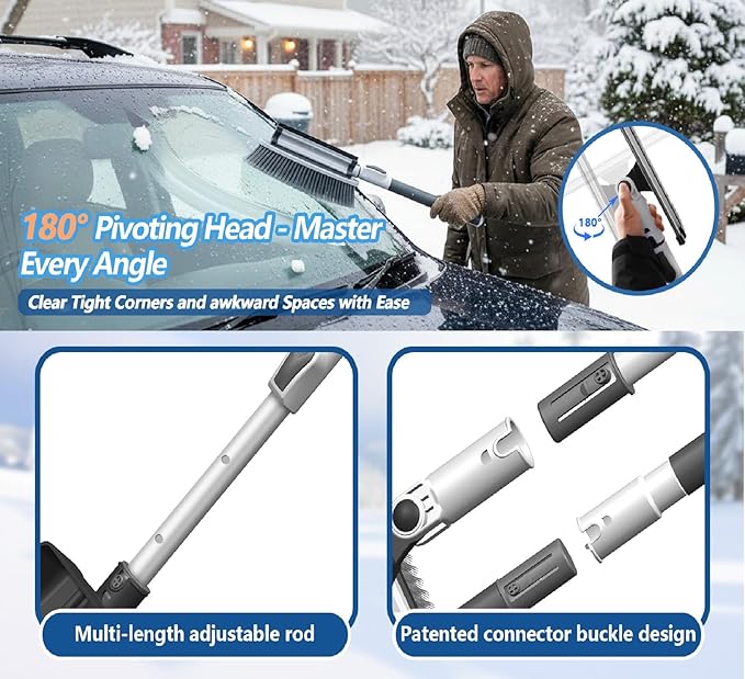 Snow Brush and Ice Scraper for Car, Extendable 39"-48" Telescopic Snow Broom with Detachable Ice Scraper Shovel, 180° Rotatable Head for Car Windshield, SUV, Truck Winter Snow Removal Kit