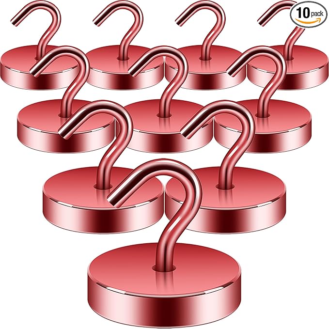 Neosmuk Magnetic Hooks, Cruise Ship Essentials, 100lb+ Heavy Duty Magnetic Hooks for Cruise Cabins, Refrigerator, Grill, Hanging, and Travel | Extra Strong Must-Haves Magnet Hook,Red