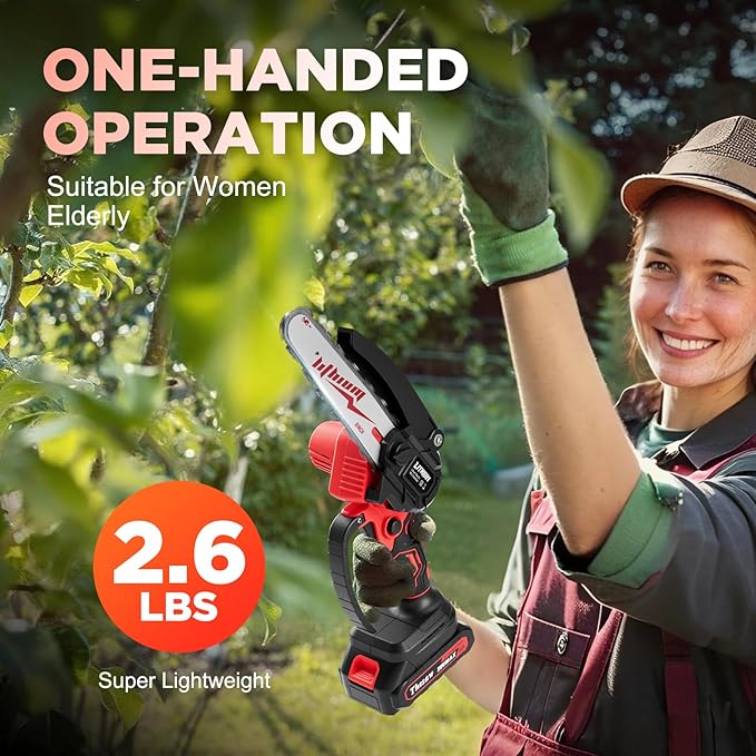 Mini Chainsaw Cordless 6 Inch, Handheld Electric Power Chain Saw with 2 Batteries, Portable Battery Powered Chainsaws for Tree Trimming Wood Cutting, Best Gifts for Dad, Husband,Women