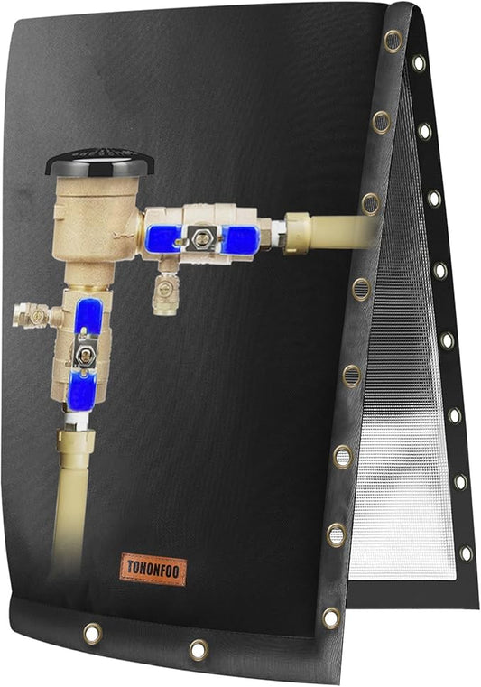 2-Way Opening Backflow Preventer Pipe Insulation Cover (5°F) - Irrigation Sprinkler Valve Cover - Water Well Pump Cover - Sturdy 5 Layers for Winter Freeze Protection (24" W x 36" H, Black