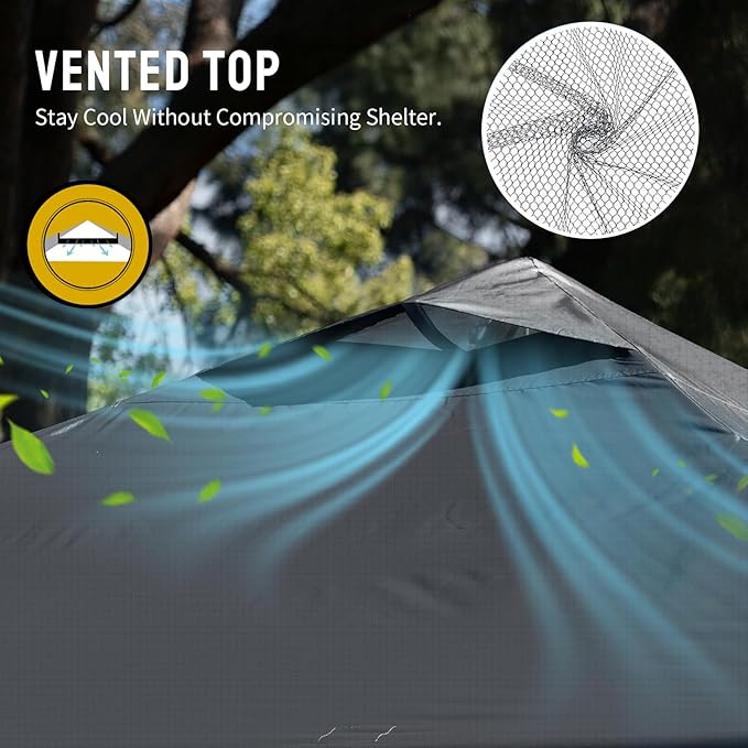 CROWN SHADES 10x10 Pop Up Canopy - Beach Tent with One Push Setup - Easy Outdoor Sun Shade Shelter for Events, Parties - Gazebo with STO-N-Go Cover Bag, Silver Coated Top, Grid Grey