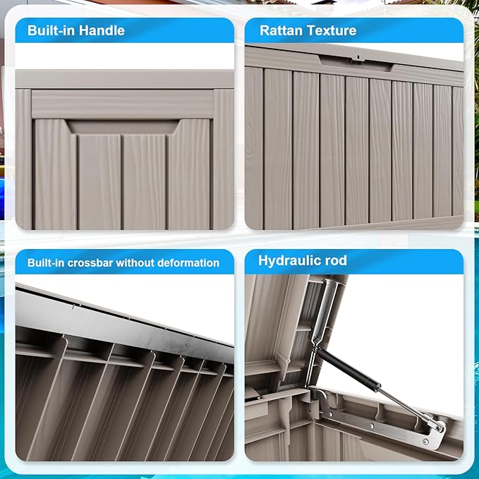 80 Gallon Deck Box Large Outdoor Storage for Patio Furniture,Outdoor Cushions,Garden Tools and Pool Supplies,Waterproof,Resin,Lockable(Grey)