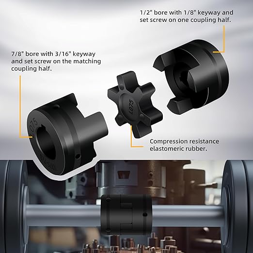 1/2" to 7/8" L075 Flexible 3-Piece L-Jaw Coupling Coupler Set & Rubber Spider, Log Splitter Pump Coupler for Log Wood Splitter Hybrid Equipment