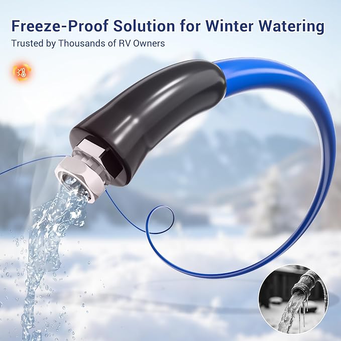 100ft Heated Water Hose for RV, Heated Drinking Water Hose, Features Energy-Saving Thermostat, Water Line Freeze Protection Down to -40°F/-40°C, Heated Garden Hoses with Adapter, Lead and BPA Free