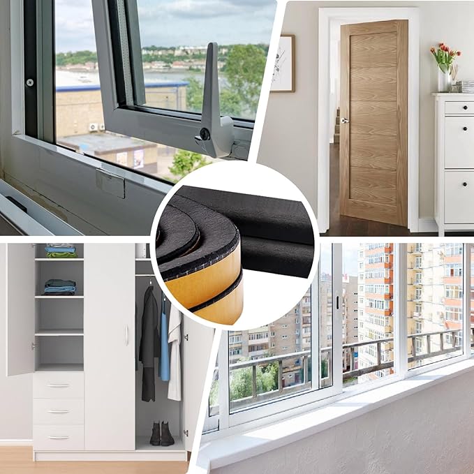 Weather Stripping for Large Gaps in Doors and Windows, Block Wind & Noise, Self-Adhesive, Thickness 12mm, Width 14mm, Length 6 Meters(Black)