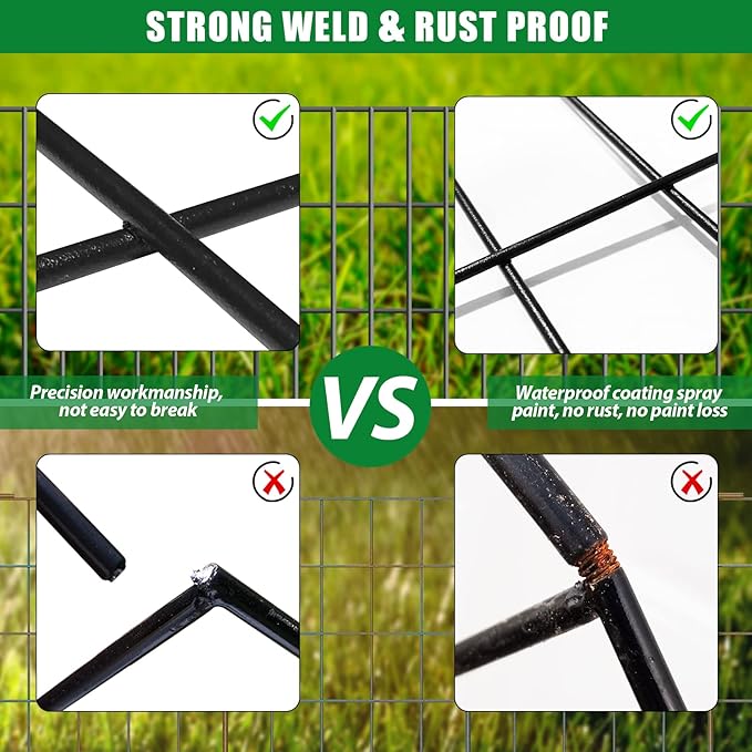 10 Pack Garden Fence Animal Barrier Fencing 1.44 inch Spacing Total 10.8ft (L) x 24in High Rustproof Metal Wire Yard Blocker Dog Fences Border for Outdoor Flower Bed Landscape Fencing Decor Black