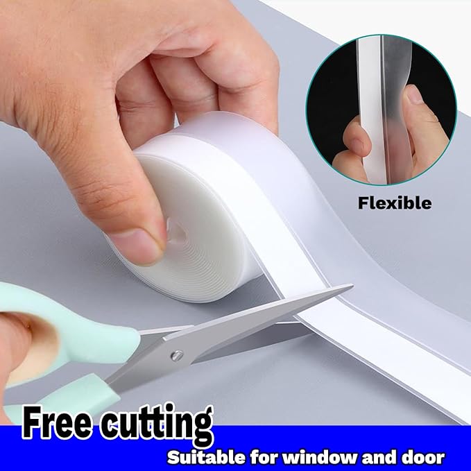 Weather Stripping Door Seal Strip 33 Feet Strip Bottom Draft Insulation Stopper Weatherproof Soundproof for Door Frame or Window Sealer Bathroom Shower Glass Gaps