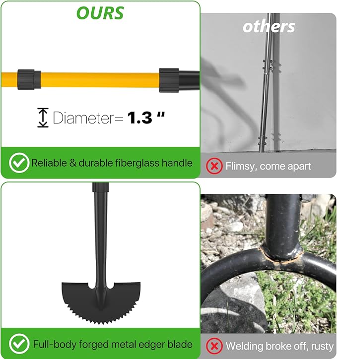 COSITA Edger Lawn Tool, 41-inch Manual Lawn Edger for Grass, Half Moon Hand Edger Tool with D-Grip, Metal Saw Tooth Garden Edger with Long Handle for Sidewalk, Yard