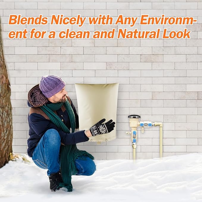 Backflow Preventer Pipe Insulation Cover (5°F) - Irrigation Sprinkler Valve Insulated Pouch - Water Well Pump Cover - Sturdy 5 Layers for Winter Freeze Protection, 10" W x 20" H, Beige