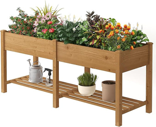 Wooden Raised Garden Bed ,Planter Box with Legs, Wooden Planter -Grow Herbs and Vegetables Outdoors – Naturally Rot-Resistant - Unmatched Strength Lasts Years (Brown-L)