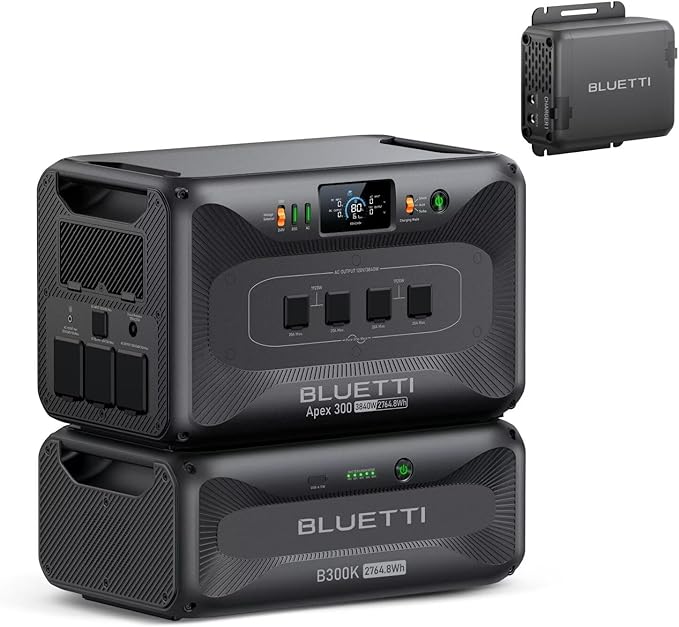 BLUETTI Solar Generator Apex 300 & B300K (2025 New) with Charger 1, 5529.6Wh LFP Battery Backup with 6 3840W AC Outlets (7680W Surge), On-the-Go Recharging, Portable Power Station for Camping, RV Life
