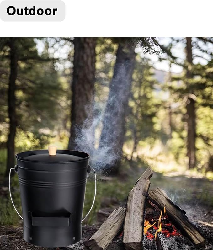 vensovo 2.5 Gallon Ash Bucket with Lid - Shovel, Broom, and Gloves, Heavy Duty Galvanized Iron, Fire-Resistant, Black Finish Perfect for Fireplaces