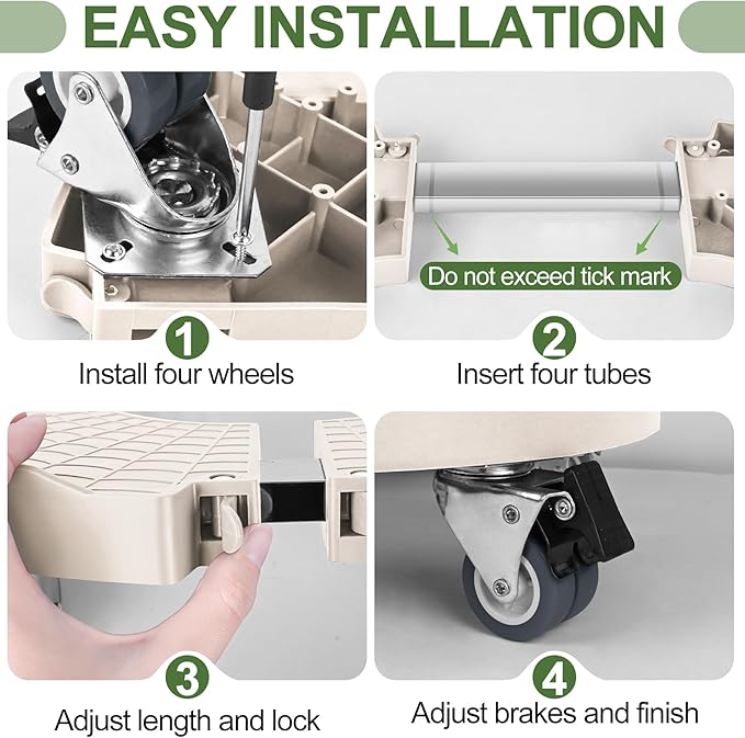 ToLanbbt 2 Pack Plant Caddy Stands with 360° Wheels Adjustable 15-22 in Rolling Stands Heavy Duty Large Plant Carts Dolly with Casters 440lbs Capacity for Large Planter, Garden Pot, Flower Pot, Beige