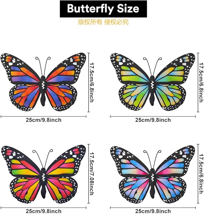 Metal Butterfly Wall Decor - 4 Pack 9.8in Butterflies Wall Sculpture Hanging Decorations for Yard Patio Garden Fence Decor, Housewarming Gift for Mom Friends