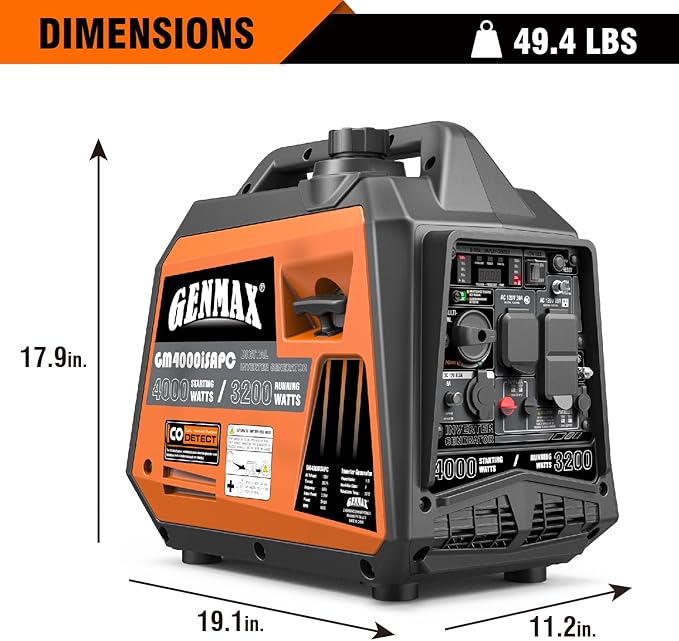 GENMAX Generator,EPA Compliant, Eco-Mode Feature, Ultra Lightweight for Backup Home Use & Camping