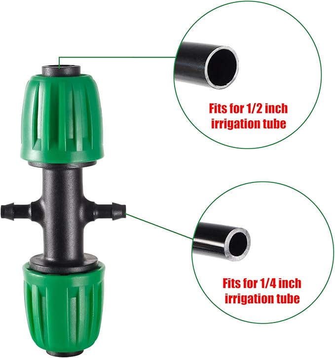 Barbed Tee Connector,1/2" to 1/4" Drip Irrigation Fittings 1/2" to 1/4" Drip Line Reducer Tee Connectors,3/4/6-Way Splitter Connectors with End Plug for Garden Irrigation System