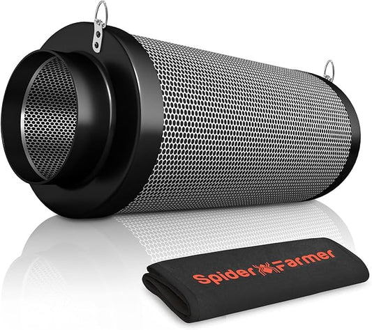 Spider Farmer 4 Inch Air Carbon Filrer Smelliness Control with Premium Australia Virgin Charcoal for Inline Duct Fan, Grow Tent Odor Control, Hydroponics, Pre-Filter Included, Reversible Flange