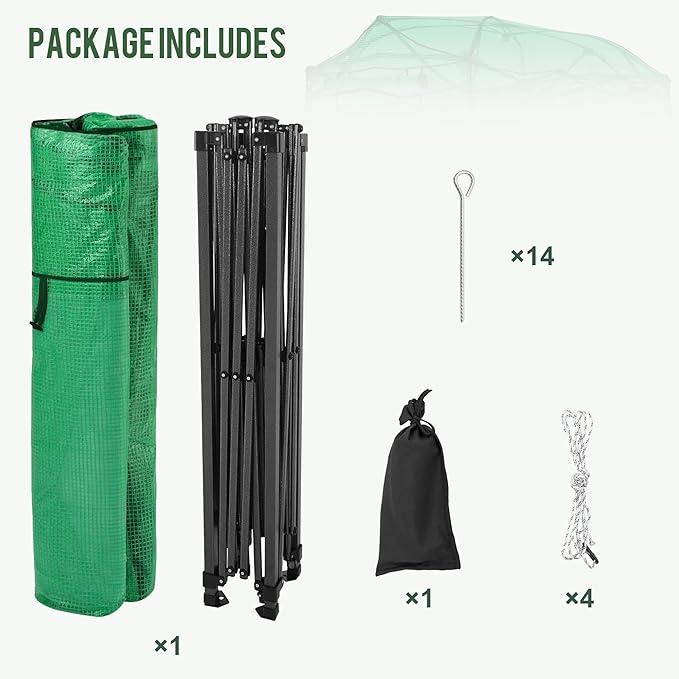 11 x 8.5 FT Walk-in Greenhouse, Portable Pop-up Green House 3 Adjustable Hights Heavy Duty Plant Gardening Canopy with Durable PE Cover for Indoor Outdoor (Clear and Green)