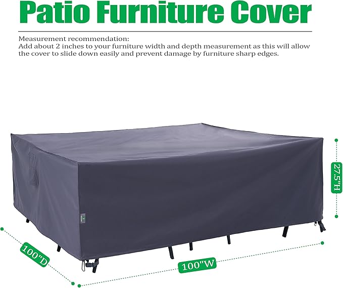 F&J Outdoors Patio Furniture Covers Waterproof UV Resistant Rip-stop Fabric Outdoor Furniture Cover, Grey, 100"Wx100"Dx27.5"H