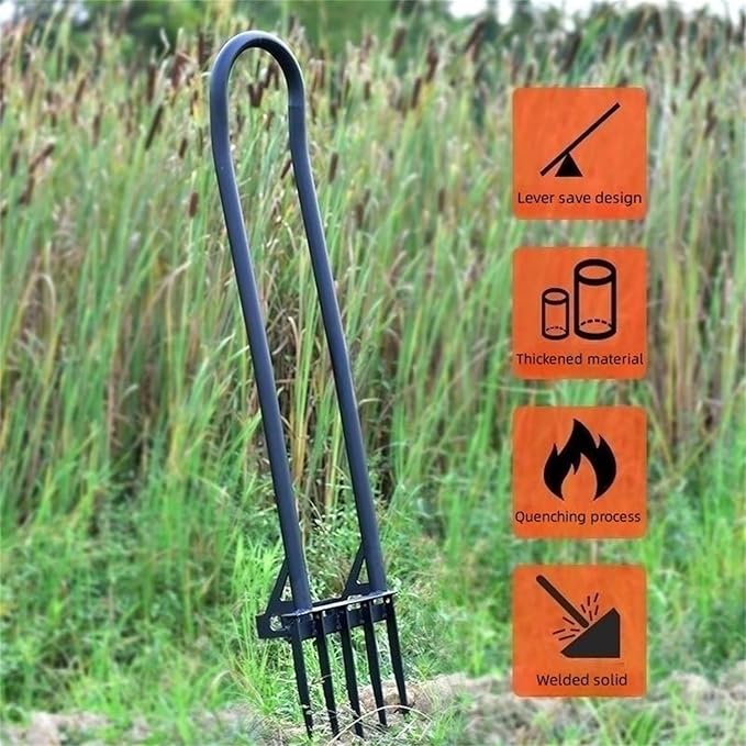 5 Tines Heavy Duty Pitch Fork for Gardening Spading Digging Fork Garden Forged Steel 46“ Long Handled Garden Tool Claw Weeder