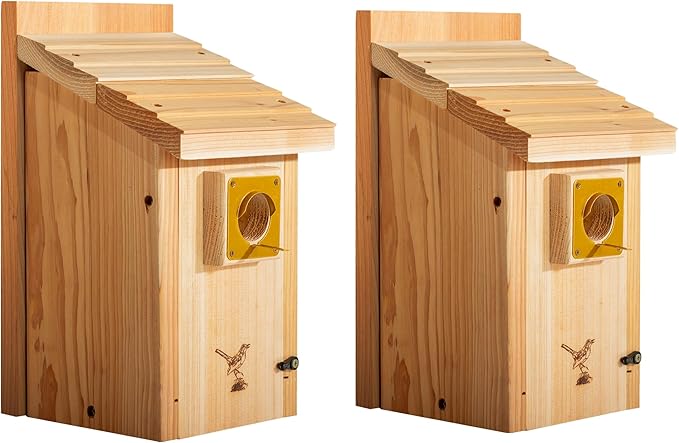 2pk XXXLL Bluebird Houses for Outside,Heavy Duty Western Red Cedar Bird House Birdhouses for Outdoor,Wall Tree Pole Mountable,1.5” Metal Predator Guard Hole 13/16" Thickness,Base Mesh Assembling Need