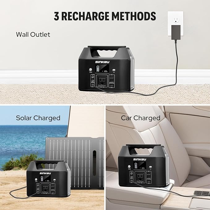 SinKeu Power Bank Station (38,400mAh), 128Wh Portable Power Station, LiFePO4 Battery, 200W Peak Solar Generator, for Outdoor Camping, Traveling, and Emergencies-Silver