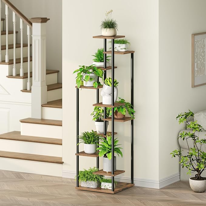 10 Tier Plant Stand Indoor, Tiered Corner Plant Shelf Flower Stand for Living Room, Balcony, Patio, Garden, Rustic Brown and Black