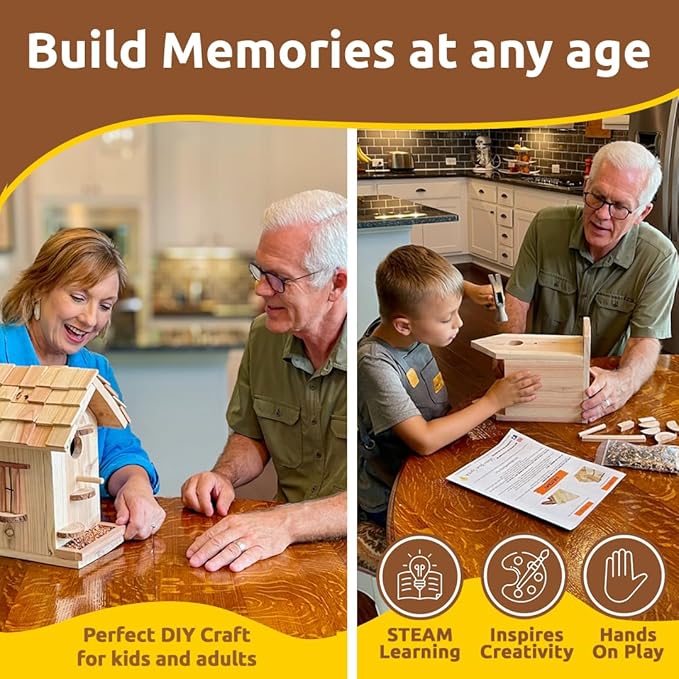 SparkJump Premium Wooden Bird House Kit - Build it Yourself Birdhouse - Birdhouse Kits for Adults to Build - Woodworking Adult Crafts & DIY Bird House