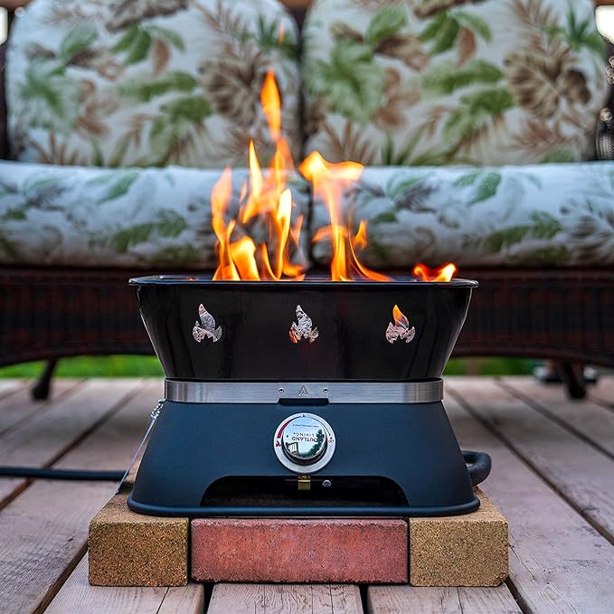 Outland Living Firebowl 805 Firecube 14” Portable Square Smokeless Propane Fire Pit – Outdoor Gas Fire Pit with Cover & Carry Kit, Lava Rocks, 58,000 BTU, Black