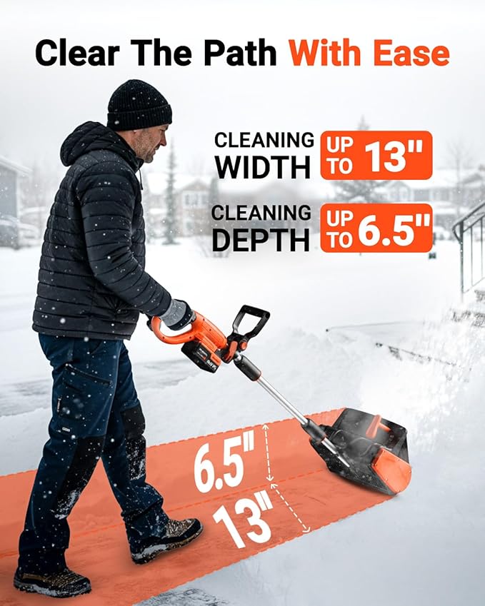 VOLTASK Cordless Snow Shovel, 24V | 13-Inch | 4-Ah Cordless Snow Blower, Battery Snow Blower with Directional Plate & Adjustable Front Handle (4-Ah Battery & Quick Charger Included)