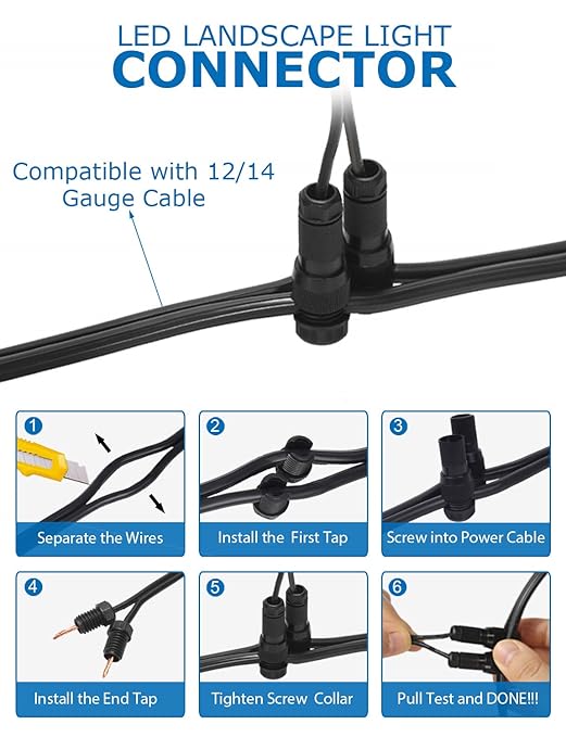 SUNVIE 100 Pack Landscape Lighting Wire Connectors 12-16 Gauge Low Voltage Landscape Lights Fastlock Wire Connector for Spotlight Garden Pathway Lights Work with Malibu Paradise Moonrays and More