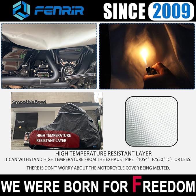 FENRIR 104" Motorcycle Cover Waterproof Outdoor Storage Compatible with Harley Davidson Street Glide Road Glide Electra Glide Road King Indian Challenger Chieftain Springfield R18B Honda Golde Wing