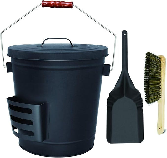 Hisencn Ash Bucket with Lid and Shovel, 5.15 Gallon Large Galvanized Metal Coal and Hot Ash Pail for Fireplace, Hearth, Charcoal Wood Fire Pits Burning Stoves Indoor and Outdoor