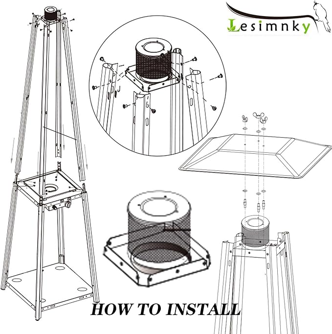 Patio Heater Burner Emitter Screen & Base 4-Sided Pyramid Patio Heater Replacement Parts 304 Stainless Steel, Burning Net Heating Parts Applied to Most Square Glass Heater (Burner Screen & Base)
